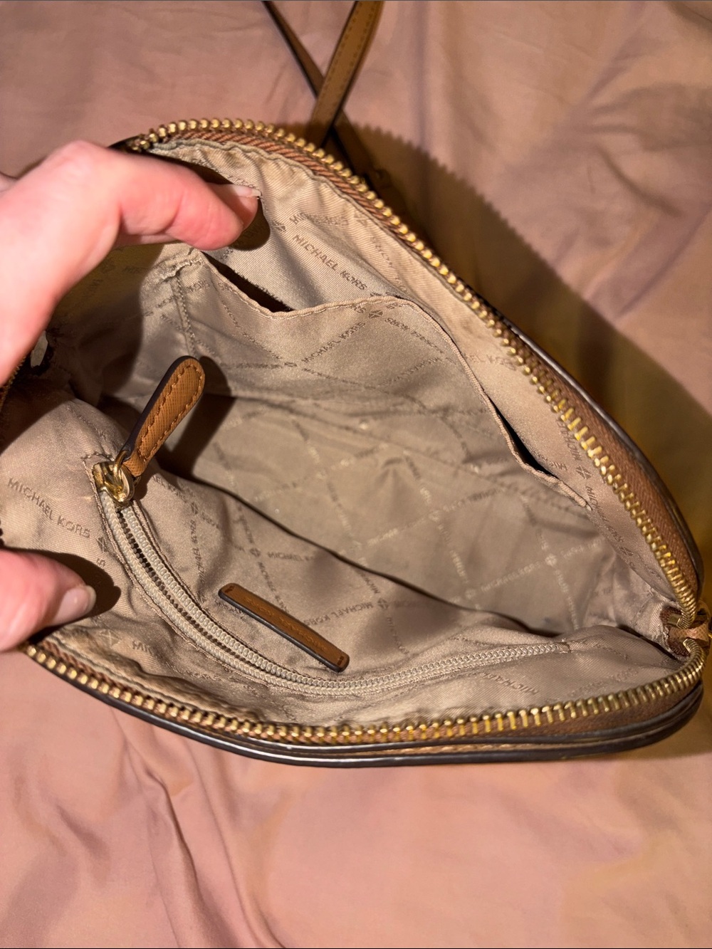 Michael Kors Tan and Beige MK Logo Crossbody Bag - Picture 4 of 4